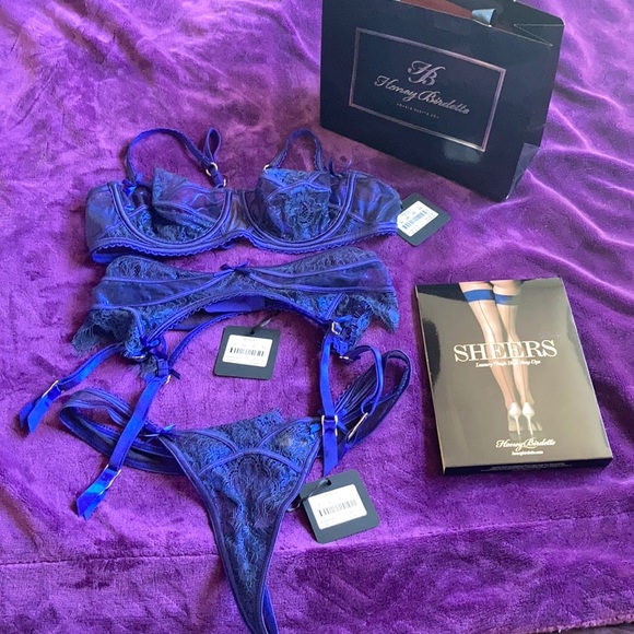 Honey Birdette Roisin Blue 4-Piece Set 🦋 - Picture 1 of 5